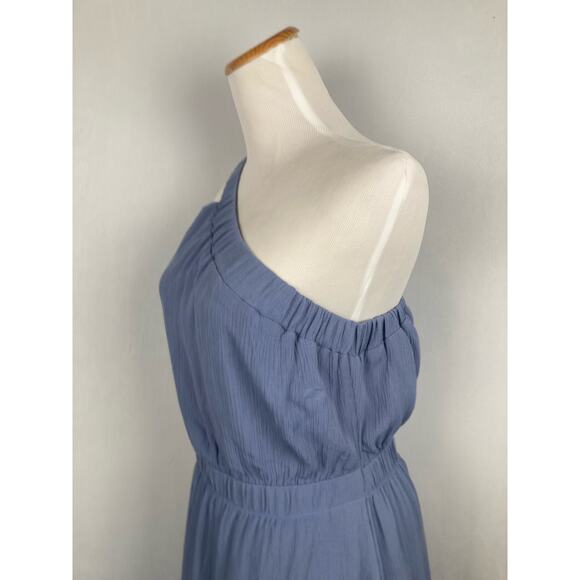 Abercrombie & Fitch One Shoulder Dress Sz Small Tall Crepe Ruched Blue NWT - Picture 5 of 11